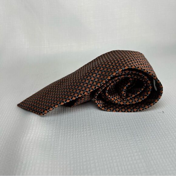 Geoffrey Beene Tie Handmade 100% Silk Orange Diamond 3.25” X 63” Fall Halloween - Picture 2 of 5